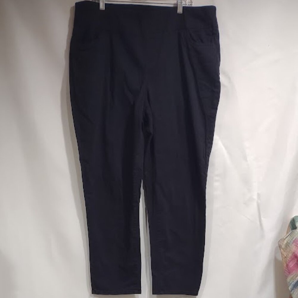 WOMAN WITHIN BLACK SLACKS ELASTIC WAIST 4 POCKETS COTTON/SPANDEX STRETCH 22W